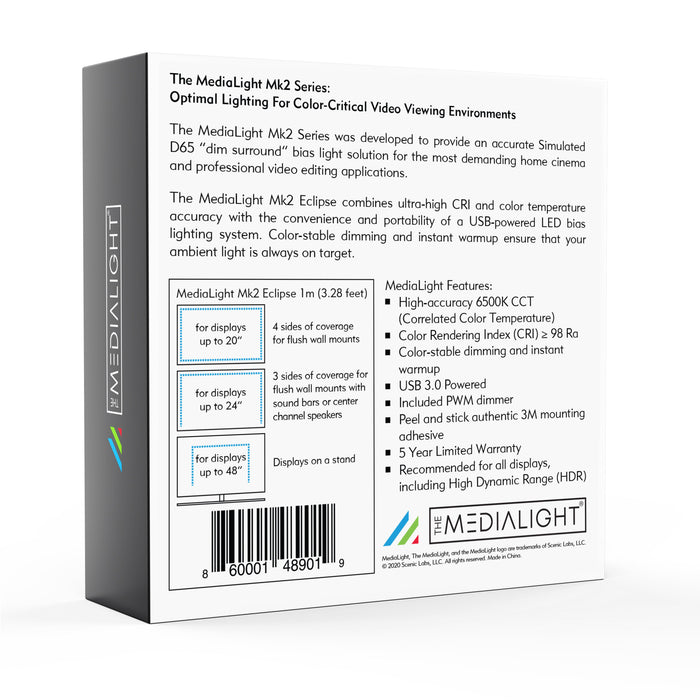 MediaLight Mk2 Eclipse 1 Meter (For Computer Displays) - Bias Lighting.com by MediaLight Bias Lighting